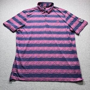 Adidas Mens XL Golf Polo Shirt Purple Pink Striped Devils Ridge Golf Club Short